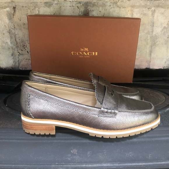 Coach Peyton Gunmetal Loafers Leather Worn Once 8 in box - Picture 2 of 5